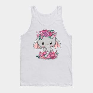 Cute little elephant with flowers on his head. Tank Top